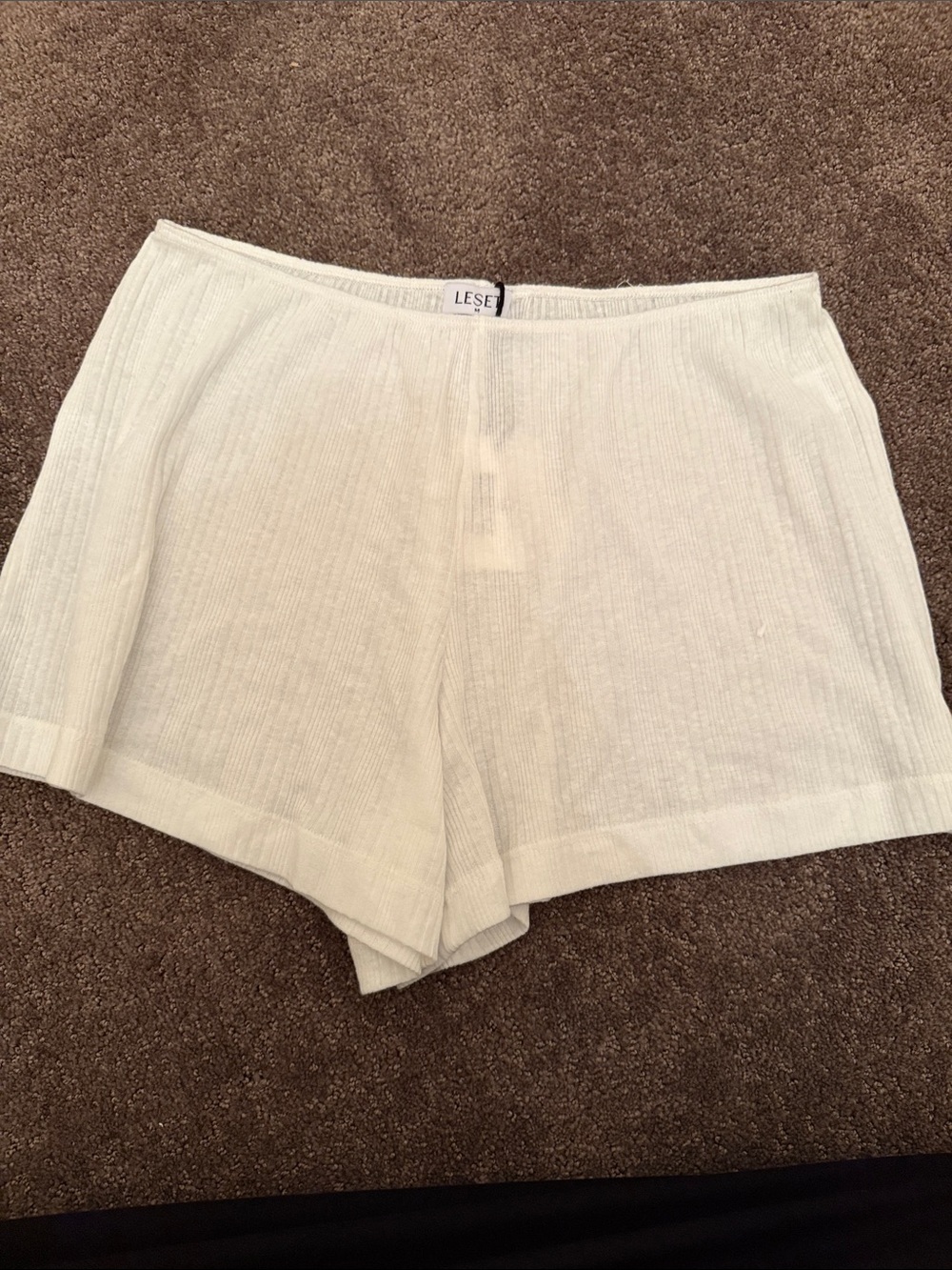 LESET Cream Ribbed Knit Lounge Shorts